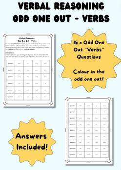 Verbal Reasoning Odd One Out Verbs English Vocabulary .